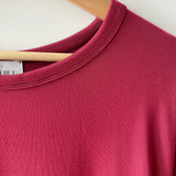 Close up of red collar Bamboo 3/4 sleeve top made in canada