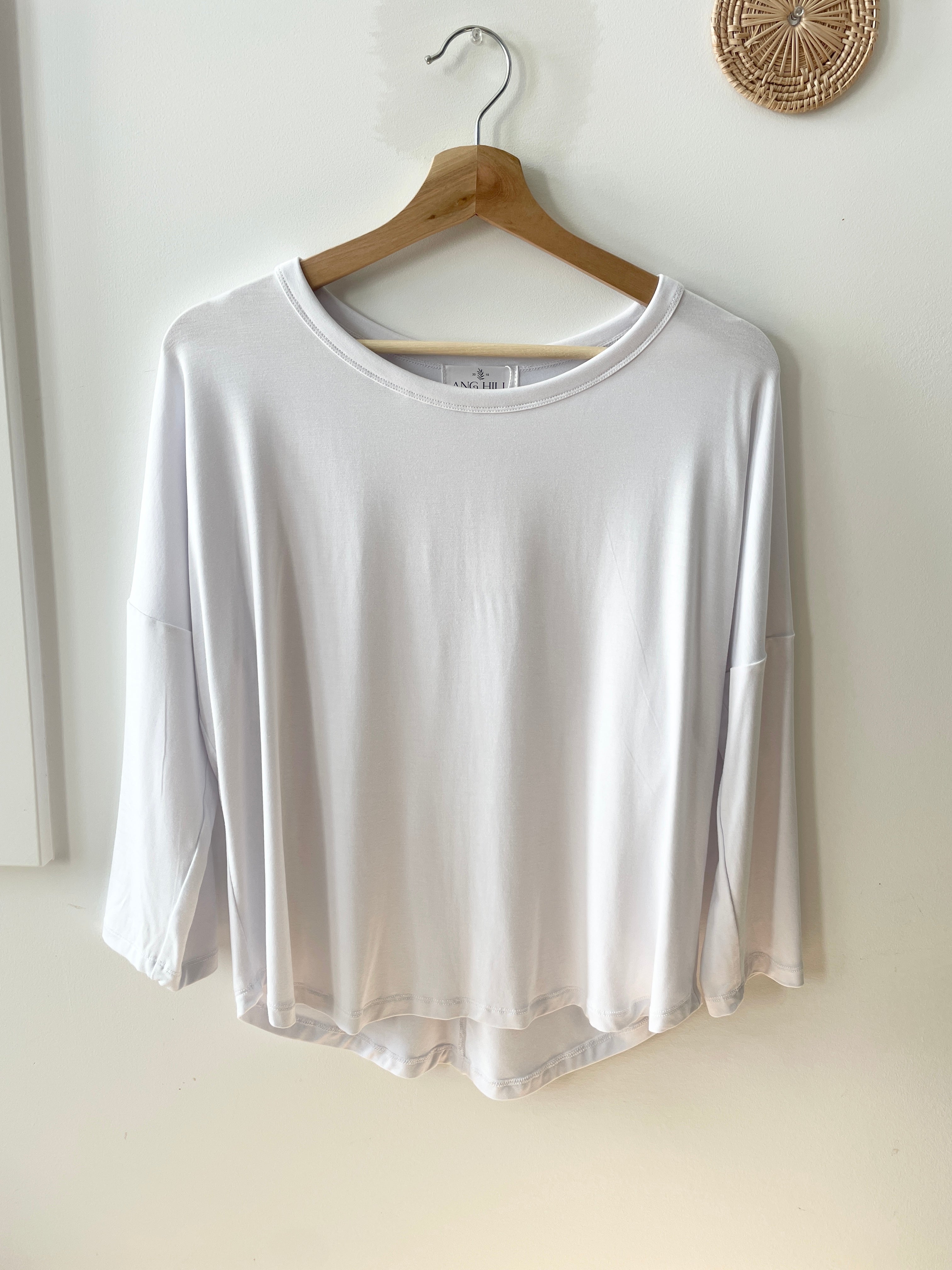 Bamboo white 3/4 sleeve t-shirt made in canada