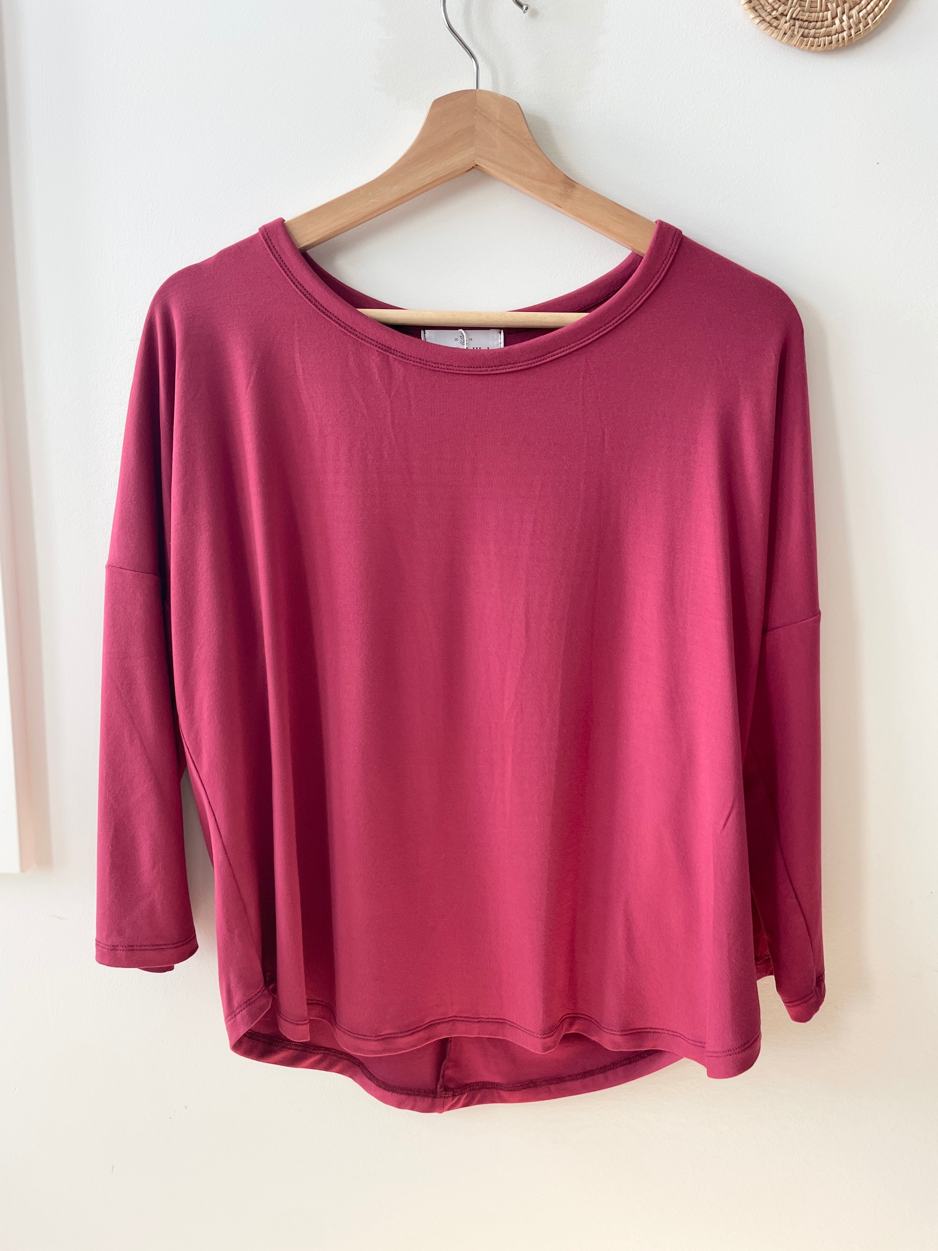 Bamboo cranberry red 3/4 sleeve t-shirt made in canada