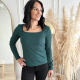 Tracey square neck long sleeve top in juniper