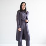 high waist wide leg pants for women in grey with long cardigan 