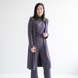 high waist wide leg pants for women in grey with long cardigan 