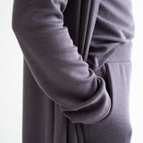 close up of pocket high waist wide leg pants for women in grey