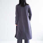 back view Long dark grey duster cardigan for women