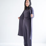 Long dark grey duster cardigan for women