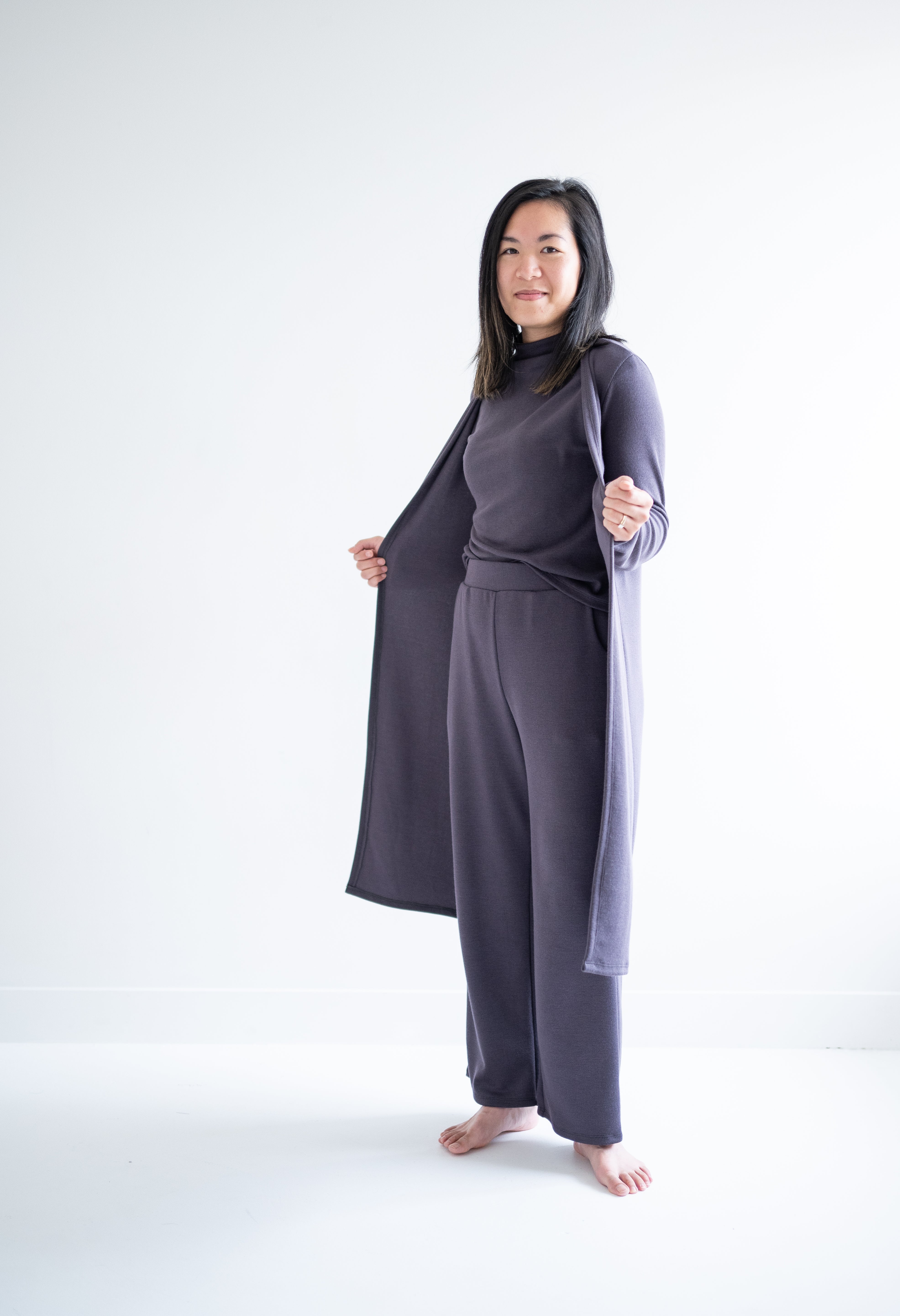 Long dark grey duster cardigan for women