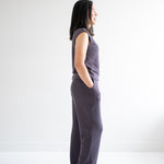 side view of high waist wide leg pants for women in grey