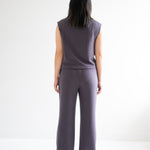 back view of high waist wide leg pants for women in grey