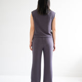 back view of high waist wide leg pants for women in grey