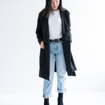 black wool blend coat for women