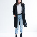 black wool blend coat for women