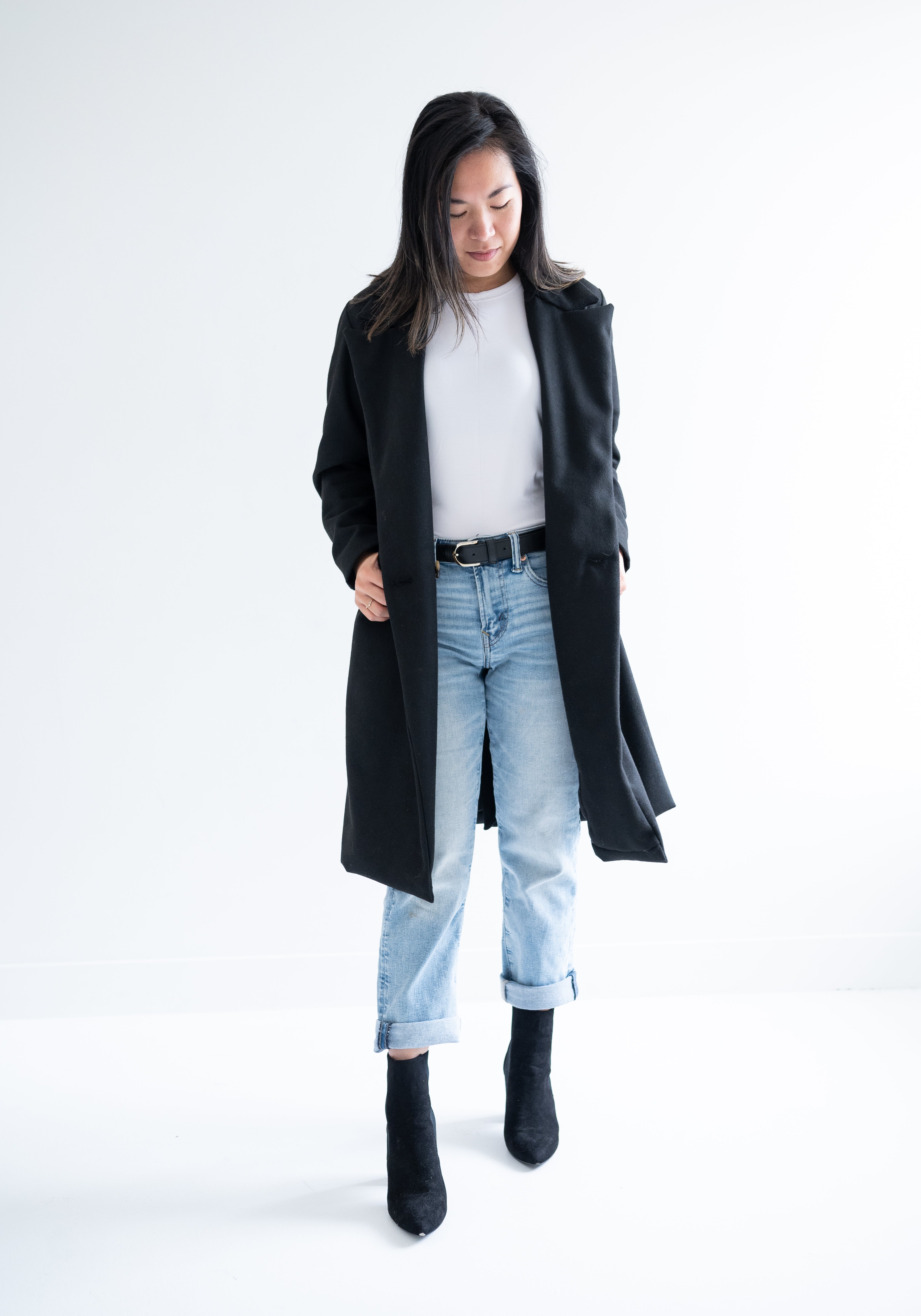 black wool blend coat for women