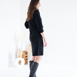 back view of black knee length sweater knit dress for women