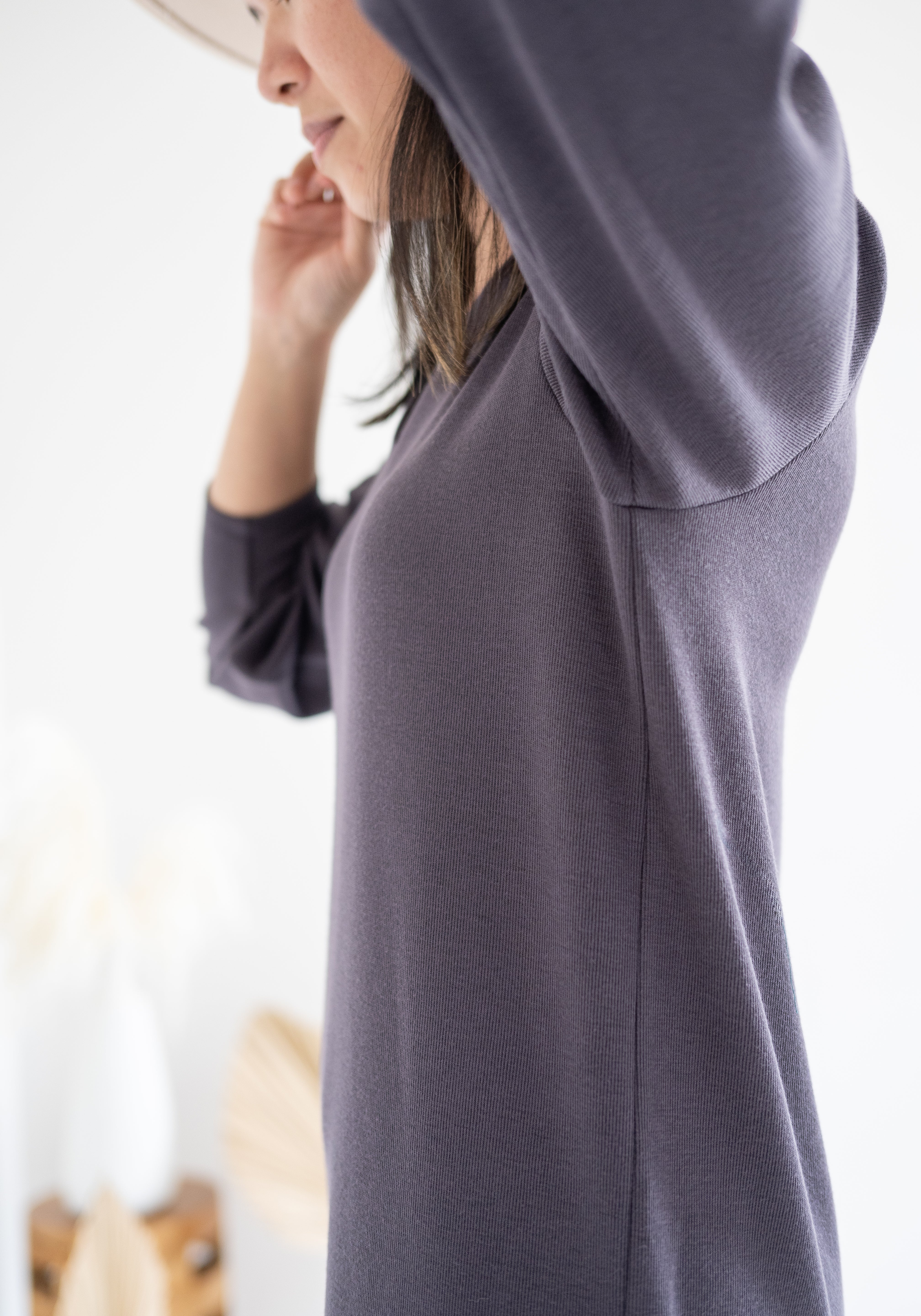 close up of grey sweater dress for women