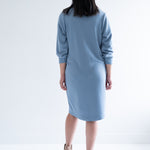 back view of Sky Blue sweater dress with long sleeves for women