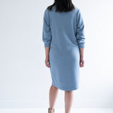 back view of Sky Blue sweater dress with long sleeves for women