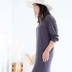 side view of grey sweater dress for women