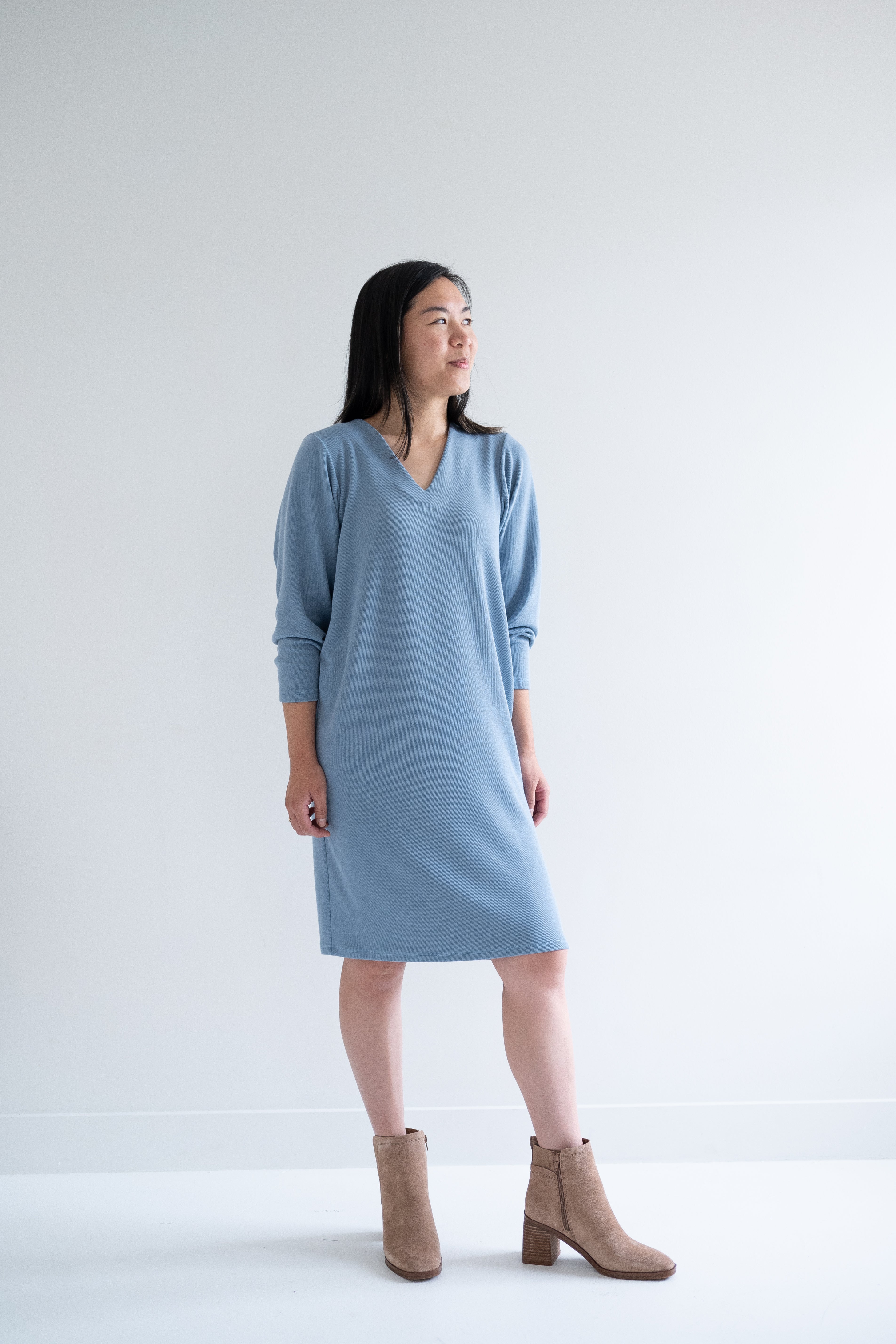 Sky Blue sweater dress with long sleeves for women