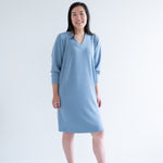 front view of Sky Blue sweater dress with long sleeves for women