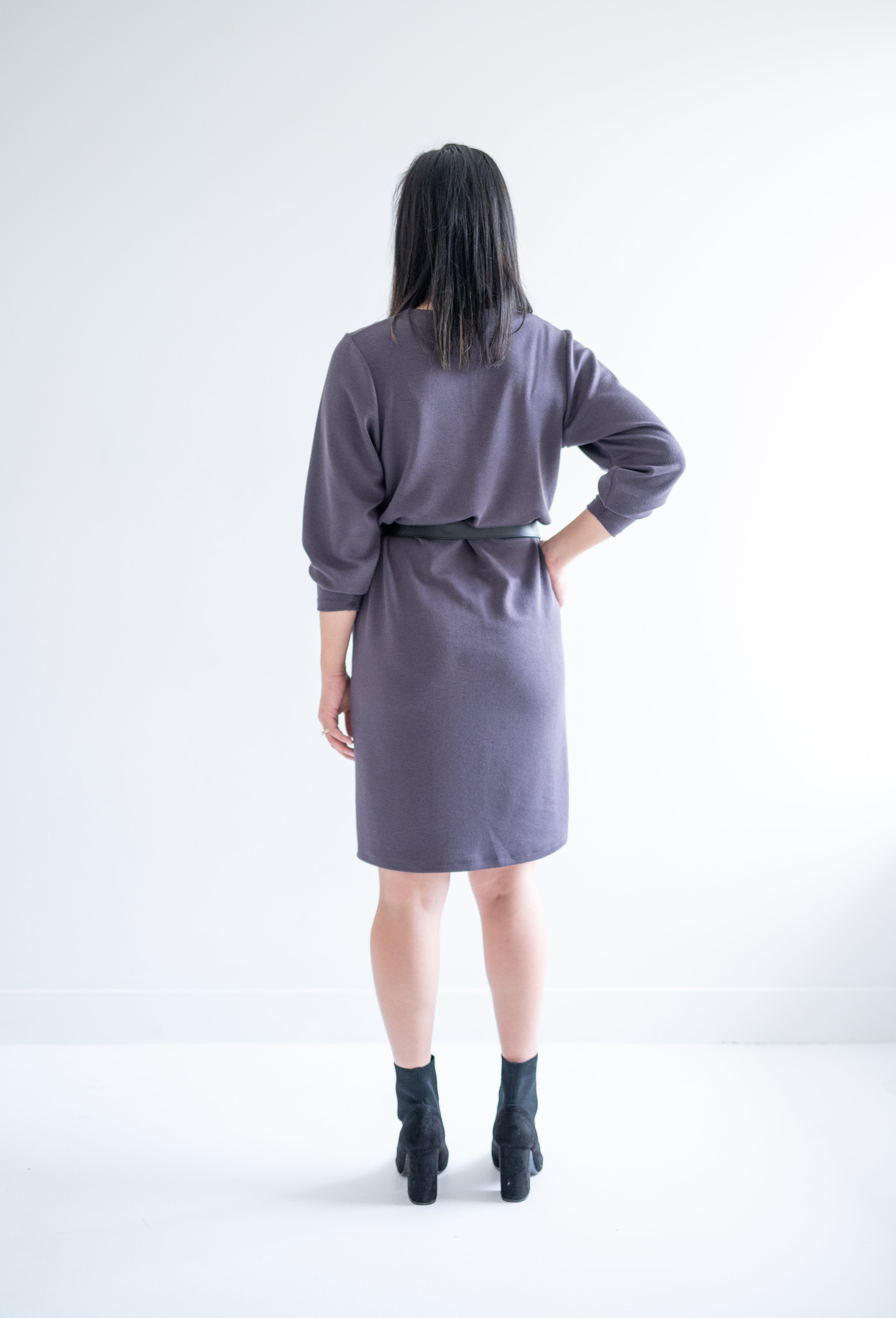 back view of grey sweater dress for women