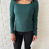 Tracey square neck long sleeve top in juniper