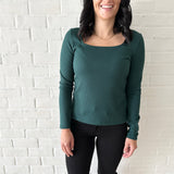 Tracey square neck long sleeve top in juniper