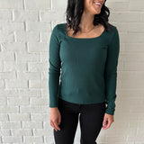 Tracey square neck long sleeve top in juniper