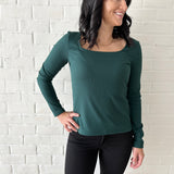 Tracey square neck long sleeve top in juniper