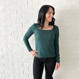 Tracey square neck long sleeve top in juniper