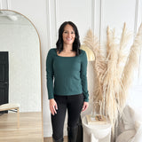 Tracey square neck long sleeve top in juniper