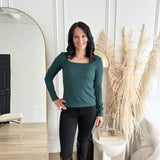 Tracey square neck long sleeve top in juniper