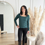 Tracey square neck long sleeve top in juniper