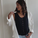 white oversized button-up shirt with sherah button up tank